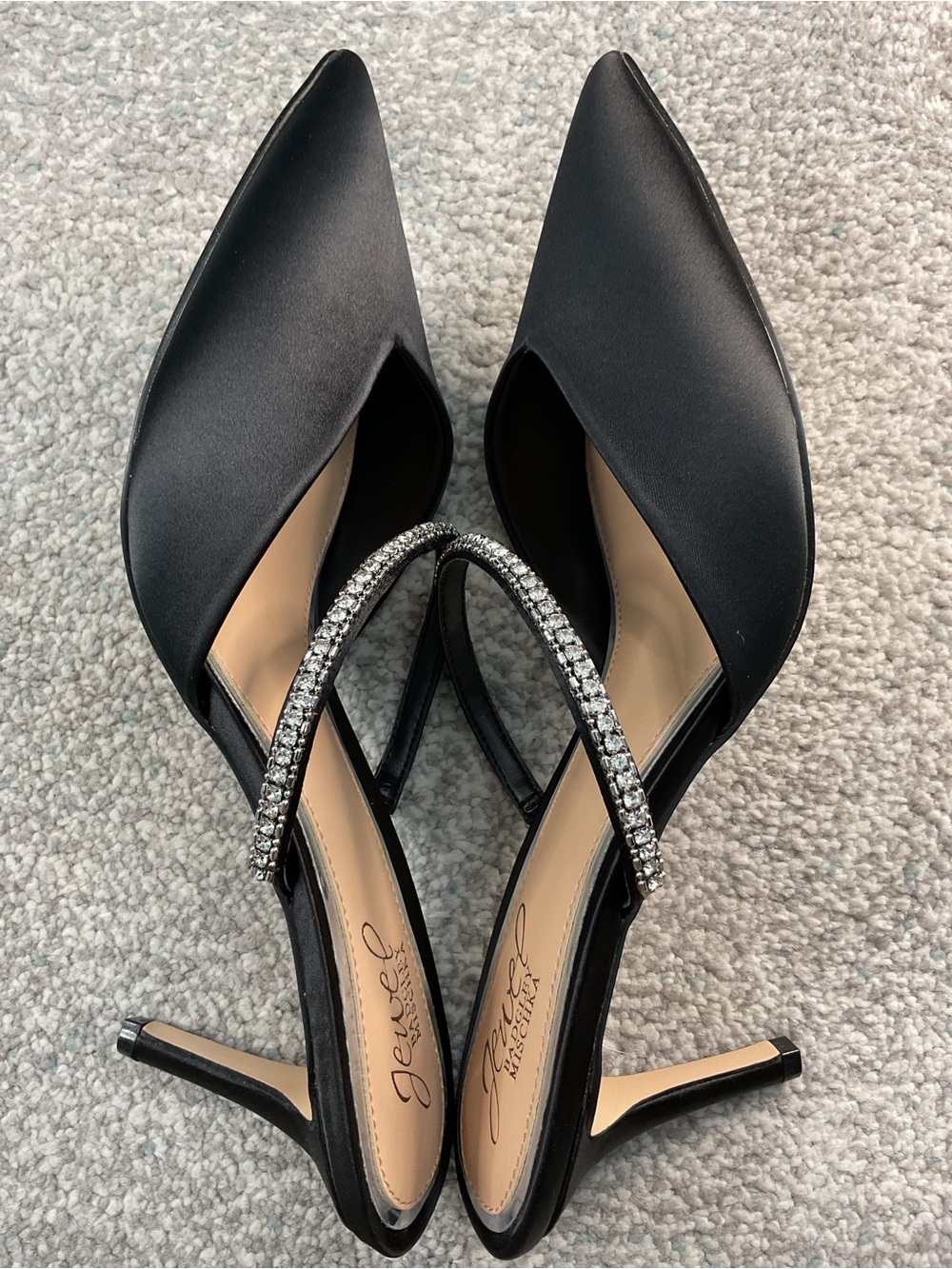 Jewel Badgley Mischka Jan Black Satin Rhinestone Mule Pumps Heels Size 7.5 (NIB) - Picture 9 of 15